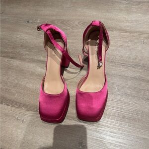 Elegant Pink Satin Women's Block Heels
